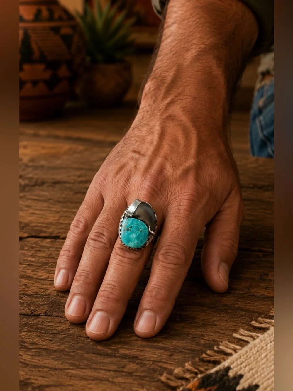 Mike Thomas Jr Navajo Native American Sterling Silver Turquoise Mens Ring 10.25